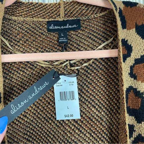 Alison Andrews NWT Animal Print Sweater Cardigan Size Large - Picture 5 of 10